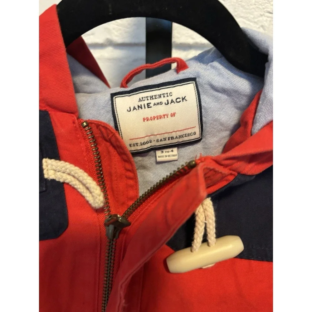 Janie and Jack Red Toggle Hooded Duffle Coat Jacket Toddler 3-4 Nautical Preppy